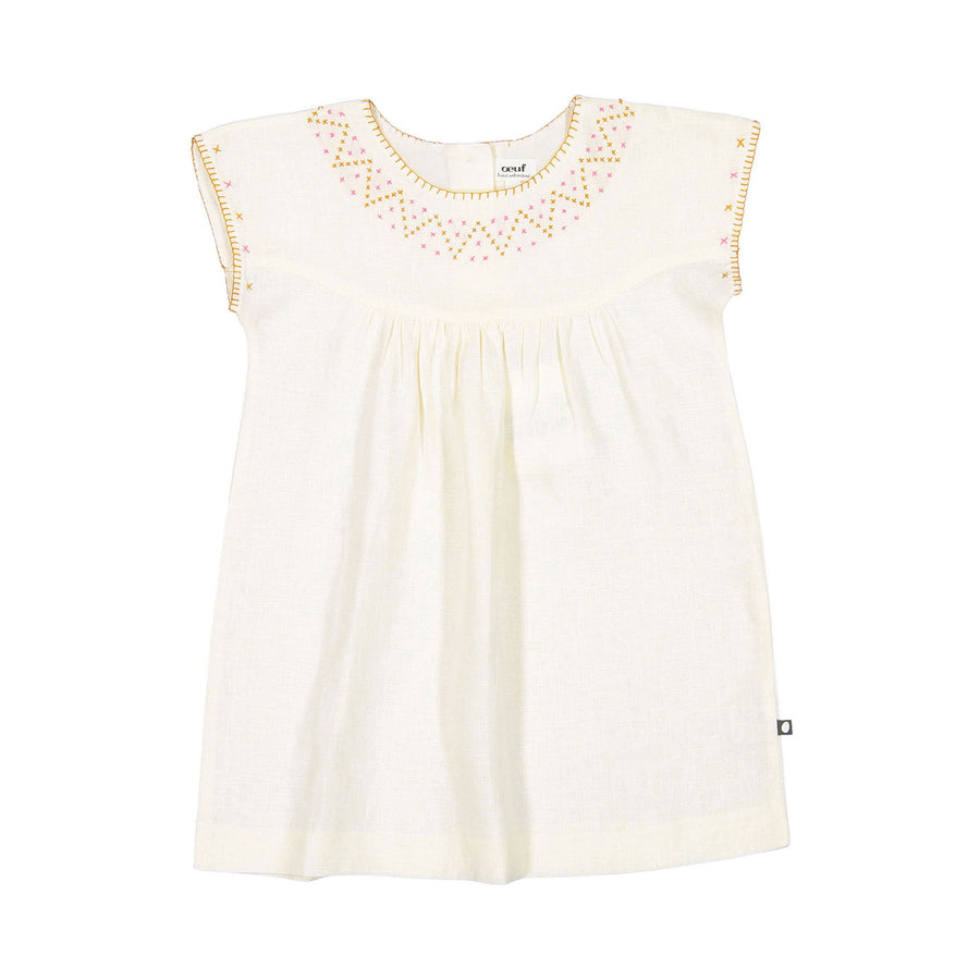 Oeuf Crs Stitch Dress - Gardenia/Fuschia