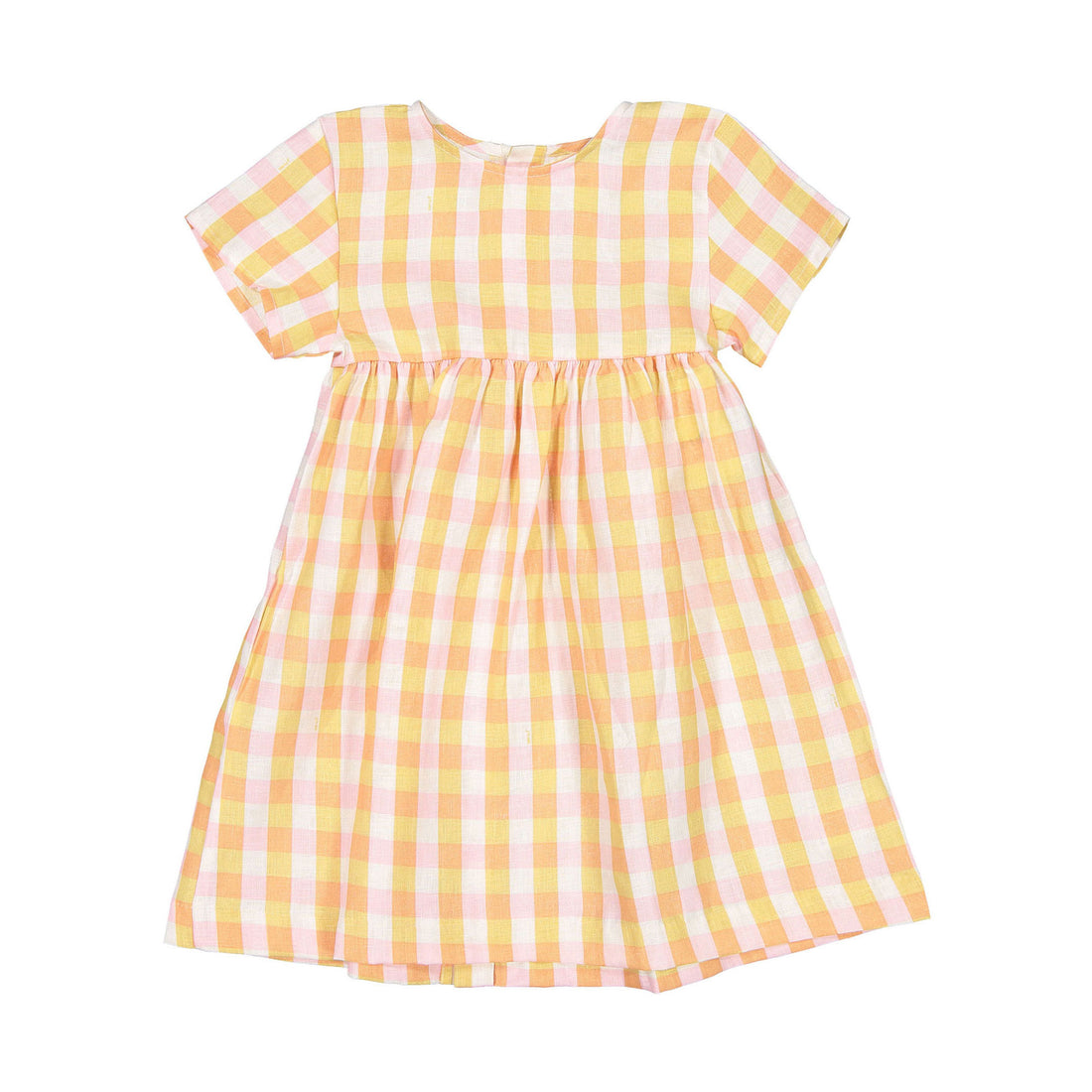 Oeuf Short Sleeve Dress - Papaya/Gingham
