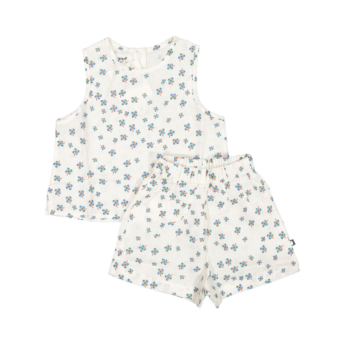 Oeuf Kid Linen Set - Gardenia/Clover Print