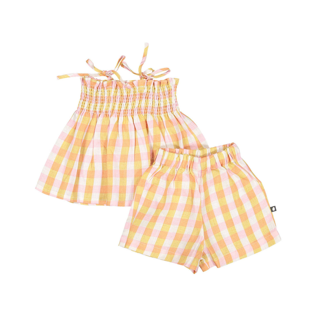 Oeuf Kids Smocked Set - Papaya/Gingham