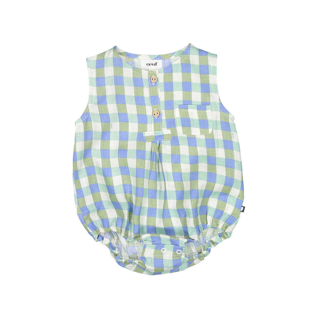 Oeuf Pocket Romper - Moss/Gingham