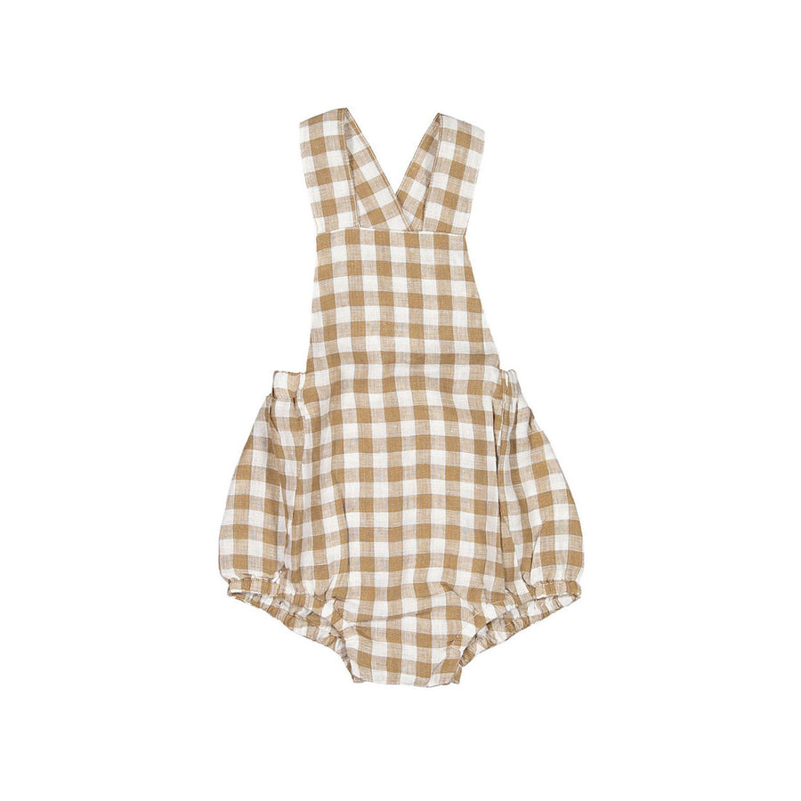 The Simple Folk The Gingham Overall Romper-Bronze Gingham