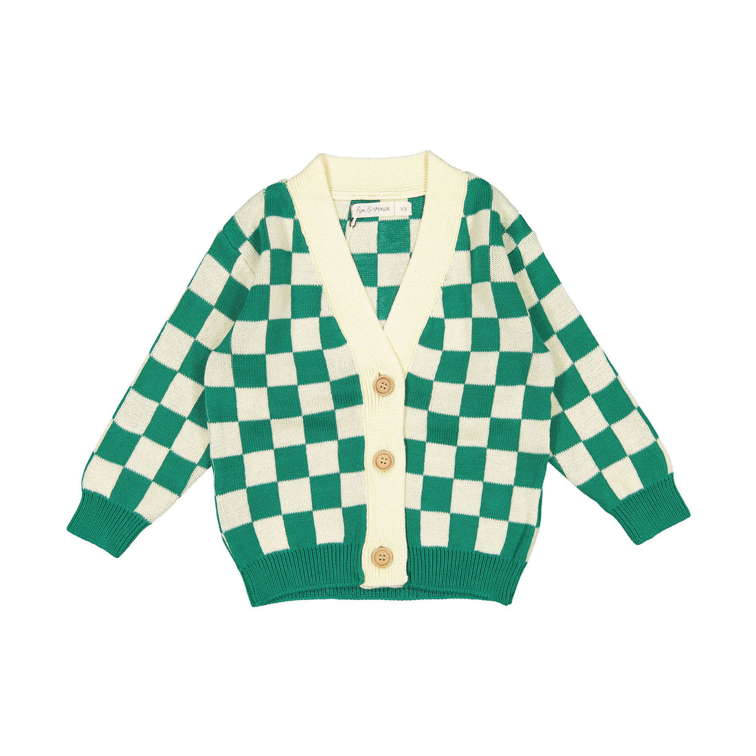Fin and Vince Jade Buttercream Checkered Cardigan