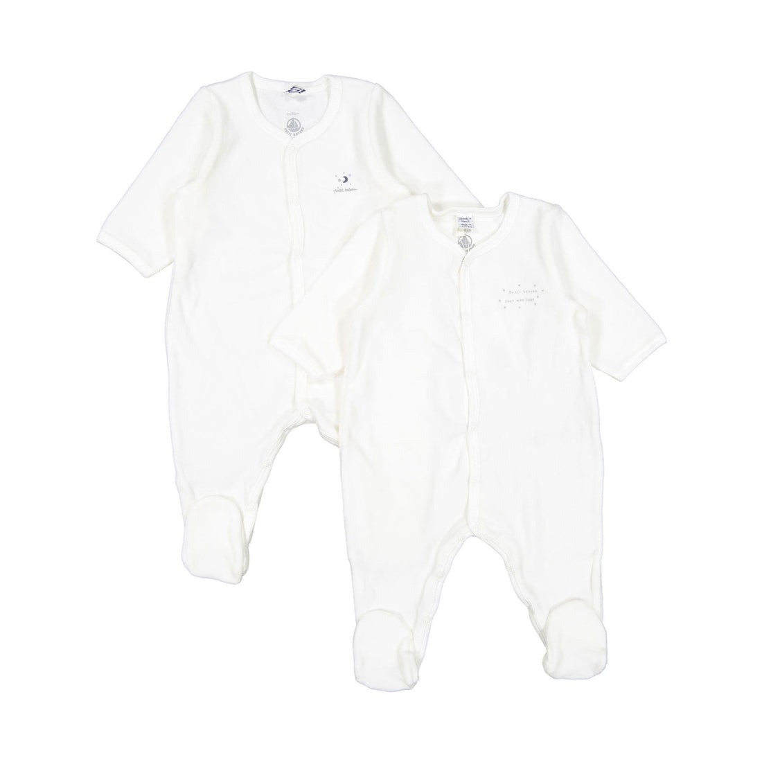 Petit Bateau 2 Pack Front Snap Velour Footie
