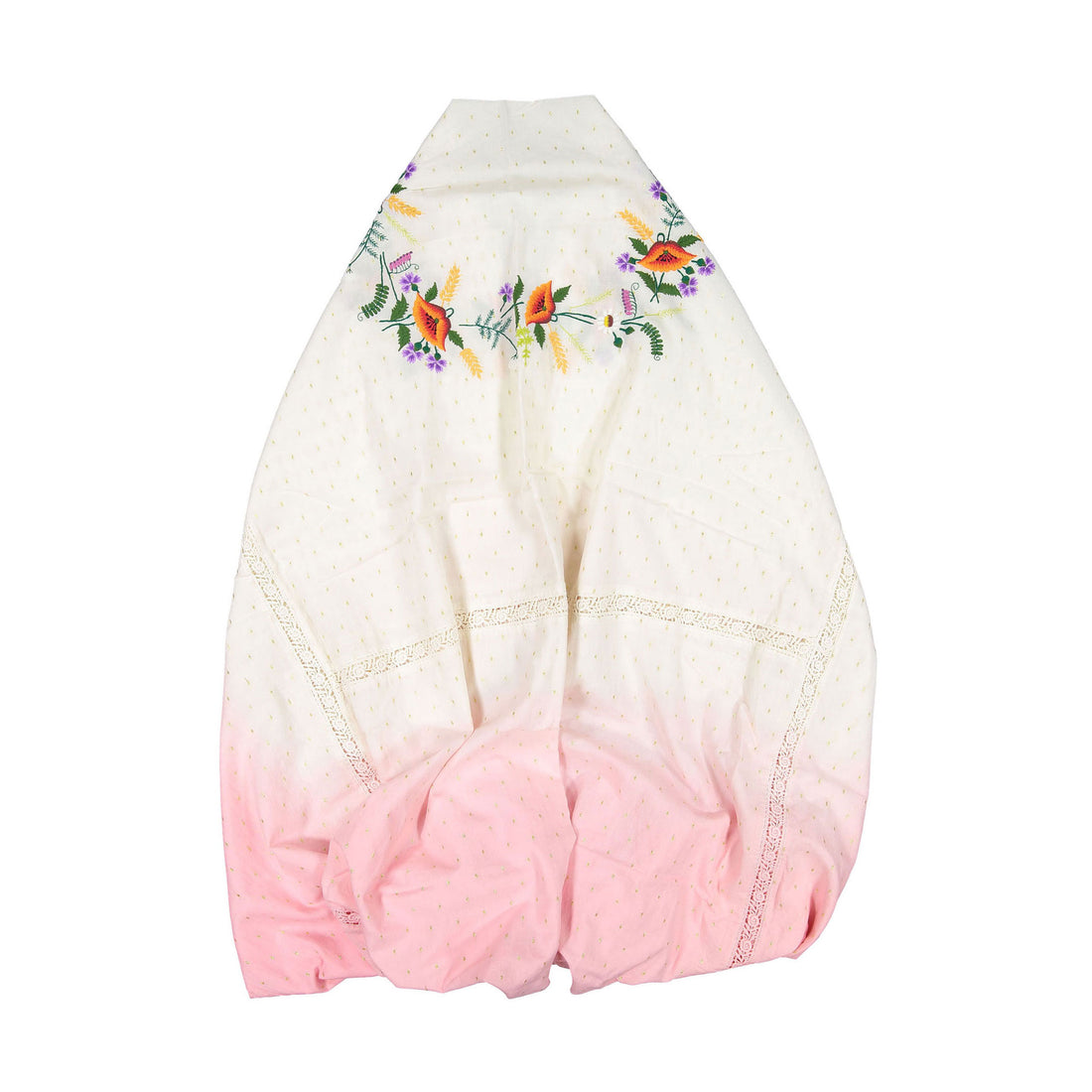 Bonjour Dip Dye Table Cloth With Embroidery - Ecru Gold Dot