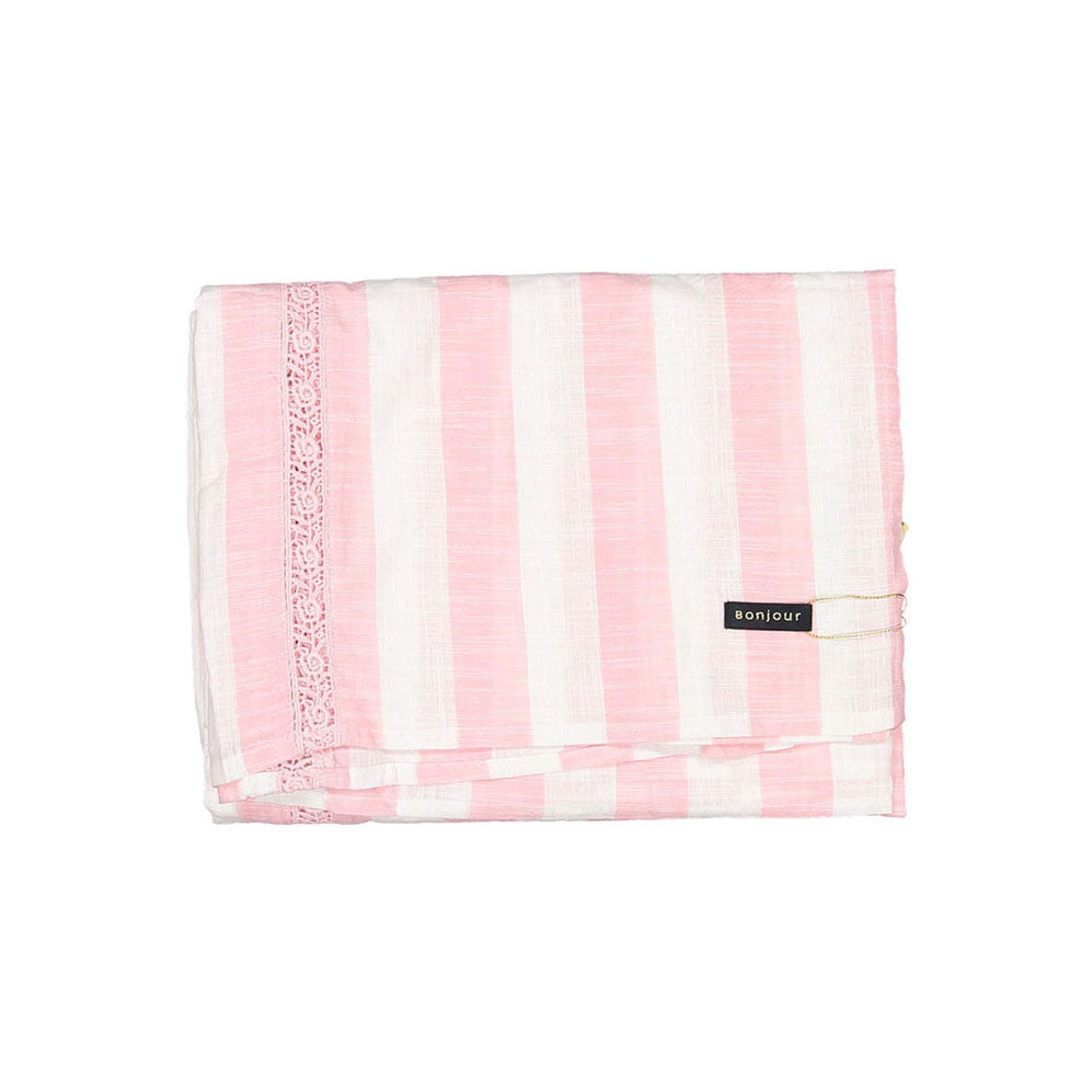 Bonjour Table Cloth - Pink Stripe Fabric