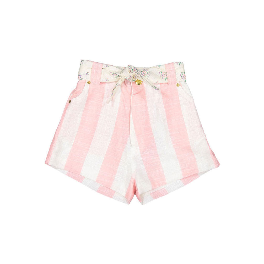 Bonjour Short With Scarf - Pink Stripe Fabric