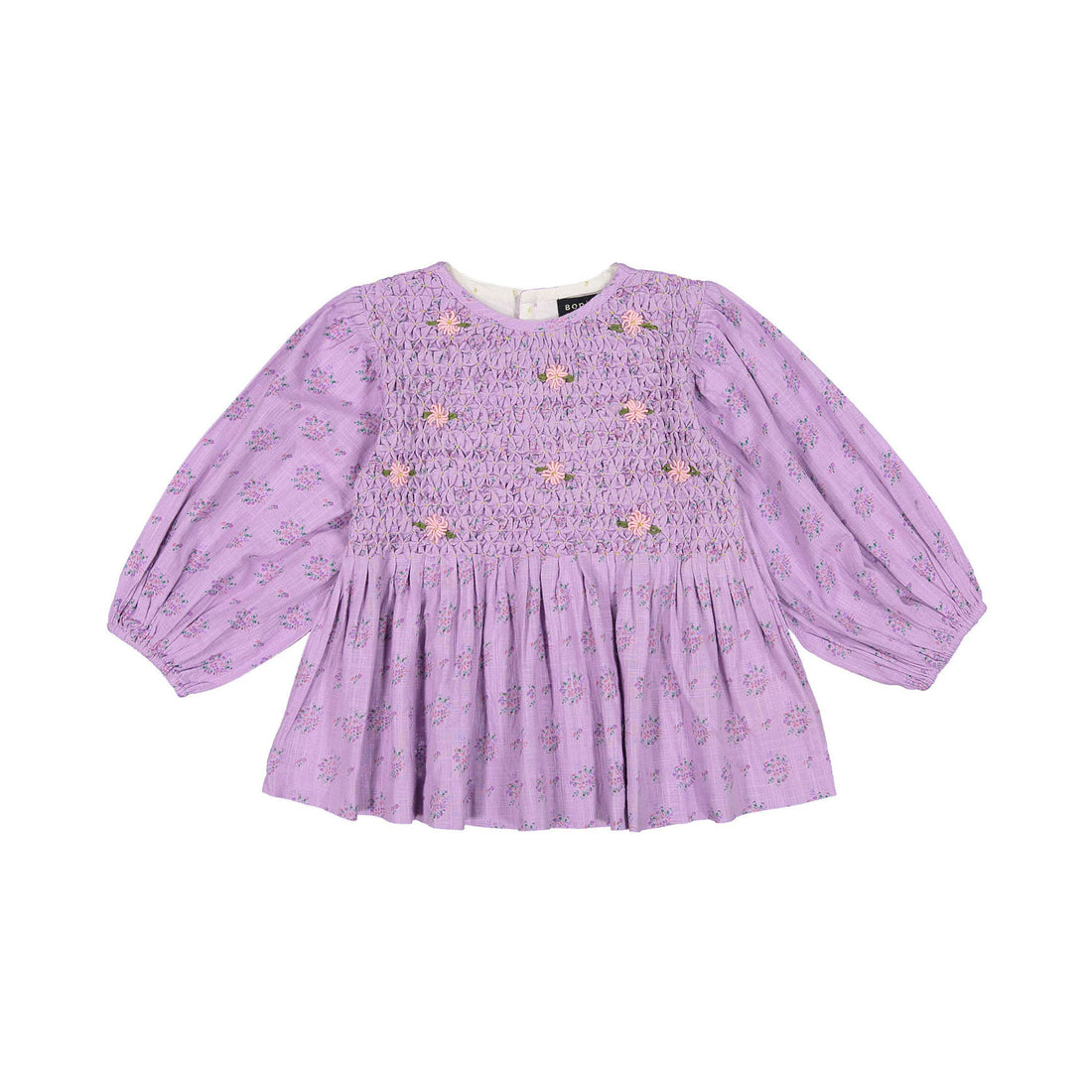 Bonjour Handsmock Blouse - Small Pastels Flowers Violet Overdyed Print