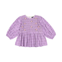 Bonjour Handsmock Blouse - Small Pastels Flowers Violet Overdyed Print