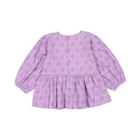 Bonjour Handsmock Blouse - Small Pastels Flowers Violet Overdyed Print