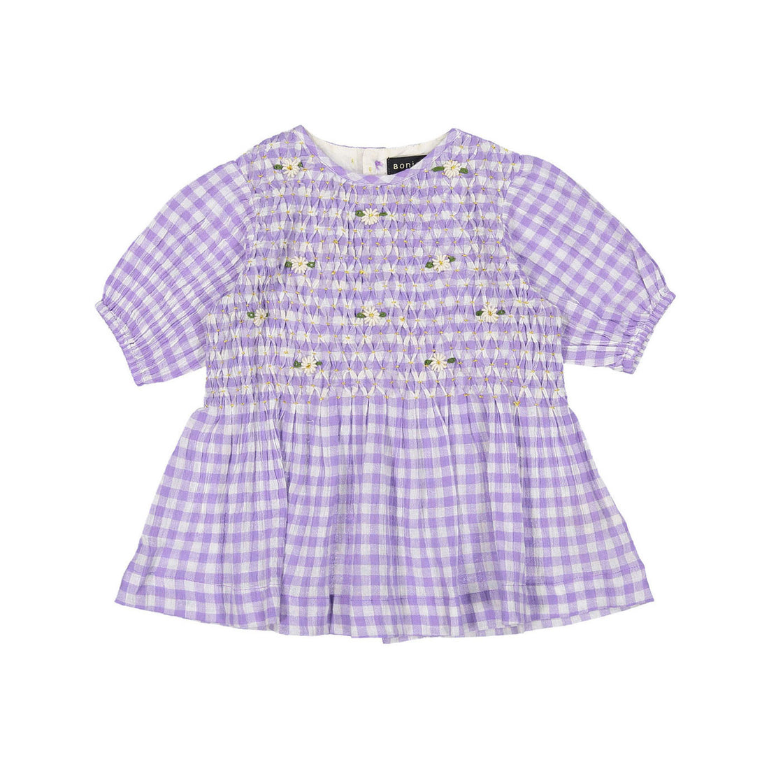 Bonjour Handsmock Blouse - Violet Gingham Crepon Voile