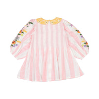 Bonjour Tunique Blouse With Embrloidery Collar & Sleeve - Pink Stripe Fabric