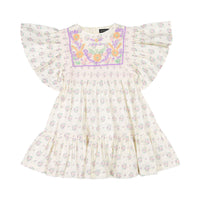 Bonjour Rosalie Dress With Short Sleeves - Small Pastels Flowers Print