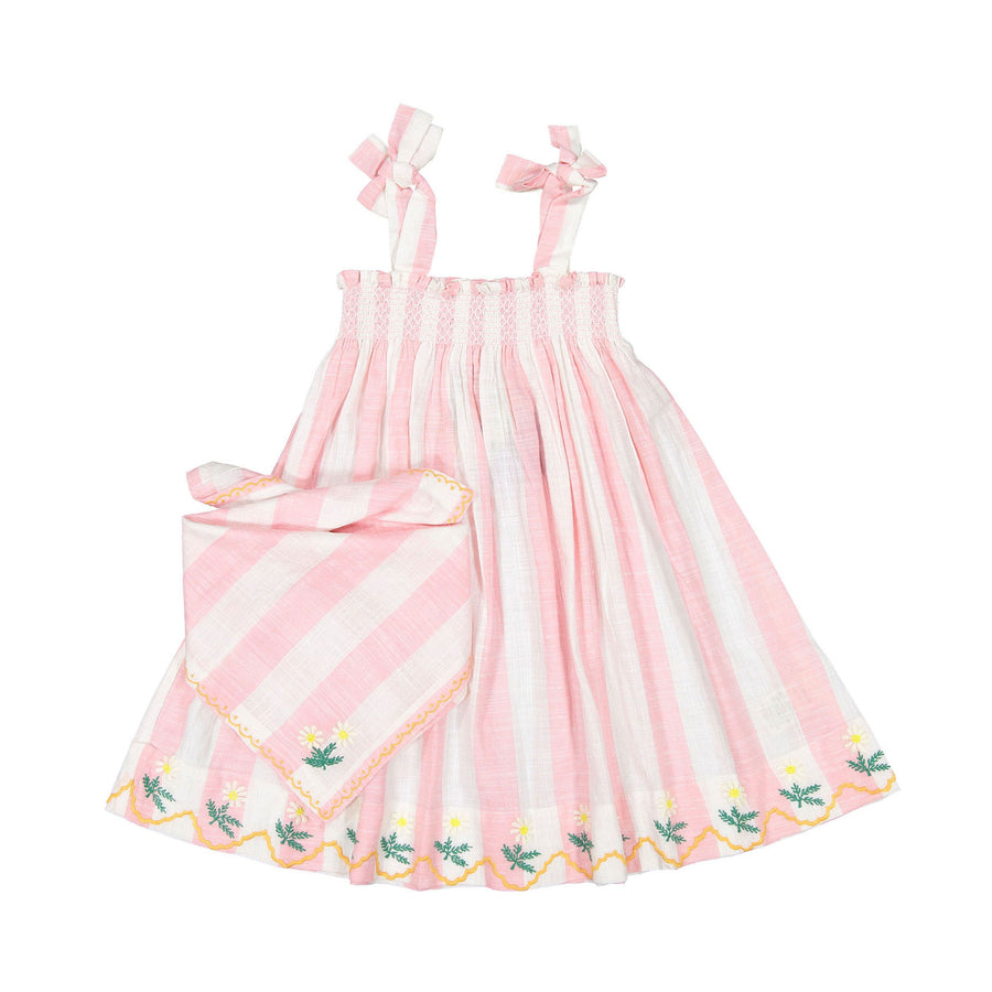 Bonjour Skirt Dress With Scarf - Pink Stripe Fabric