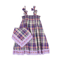 Bonjour Skirt Dress With Scarf With Border - Purple Check