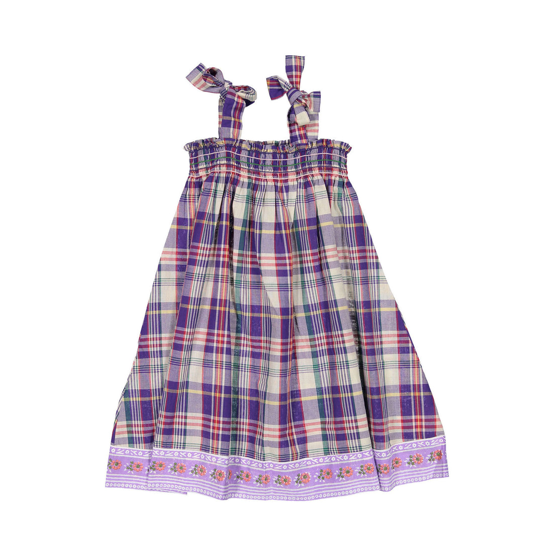 Bonjour Skirt Dress With Scarf With Border - Purple Check