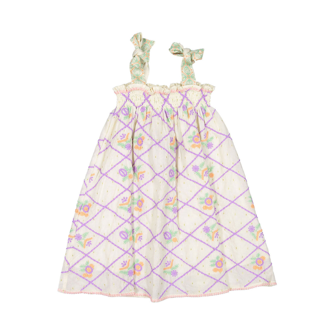 Bonjour Skirt Dress With Embroidery - Ecru Gold Dot Fabric