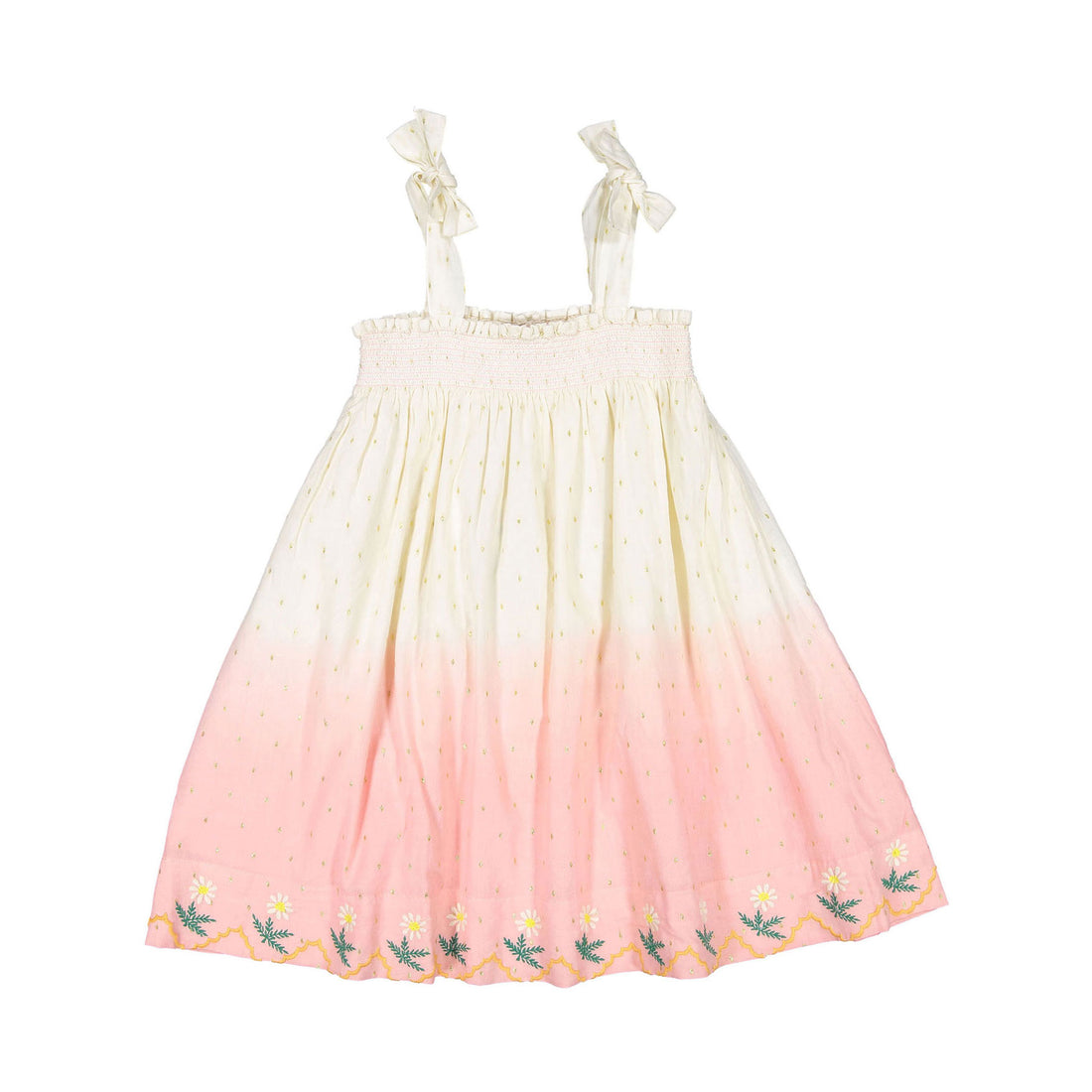 Bonjour Dip Dye Skirt Dress With Embroidery + Scarf - Ecru Gold Dot