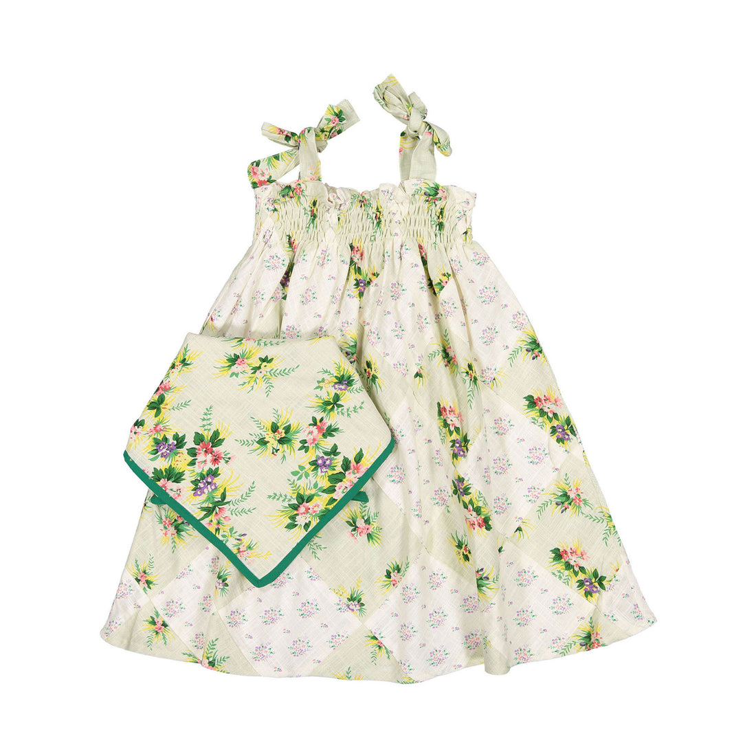 Bonjour Patchwork Skirt Dress With Scarf - Tropical & Small Pastels Flowers Print