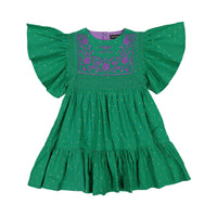 Bonjour Rosalie Dress With Short Sleeves - Green Gold Dot Fabric