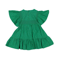 Bonjour Rosalie Dress With Short Sleeves - Green Gold Dot Fabric