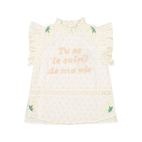 Bonjour Top With Flounce - Ecru Gold Dot Fabric