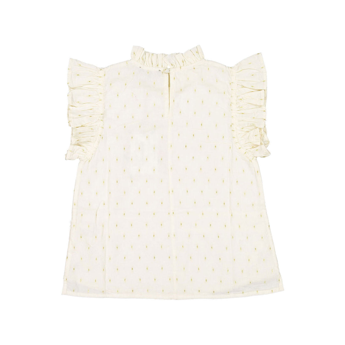 Bonjour Top With Flounce - Ecru Gold Dot Fabric