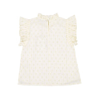 Bonjour Top With Flounce - Ecru Gold Dot Fabric