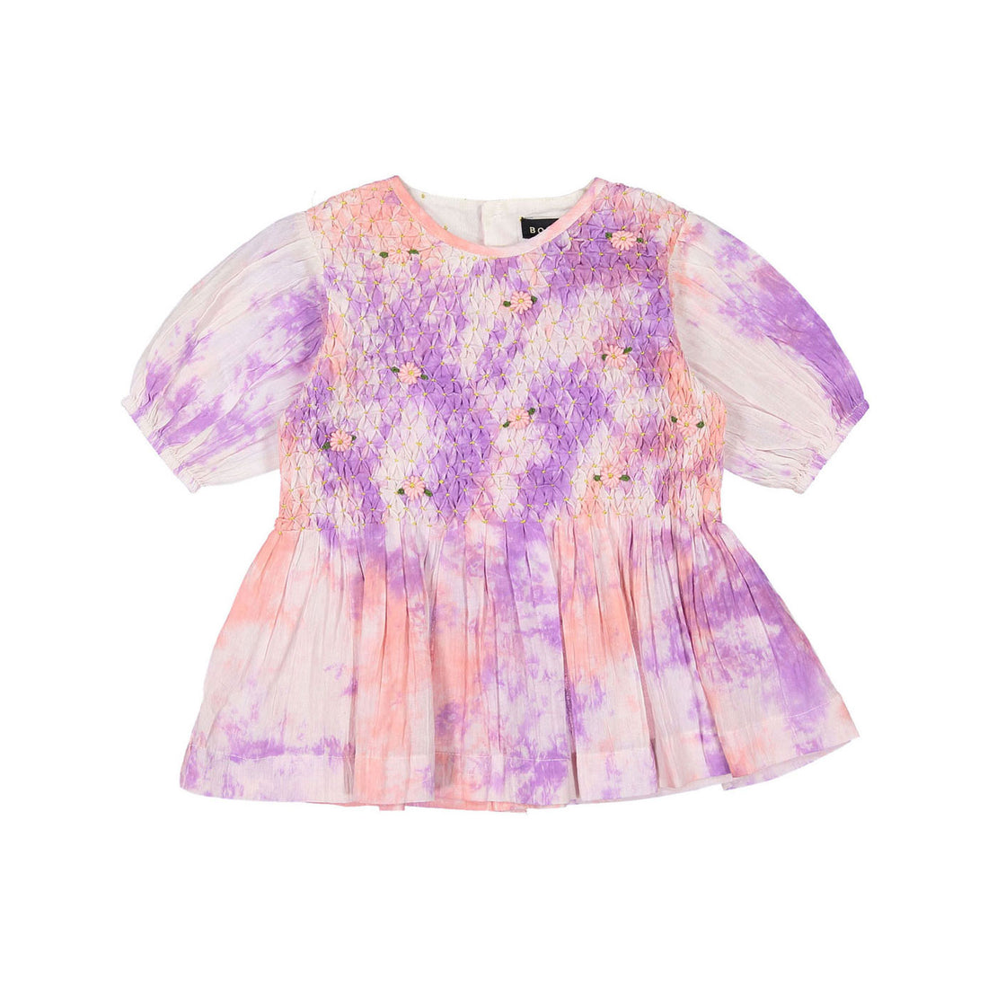 Bonjour Tie And Dye Handsmock Blouse - Light Violet Tie & Dye Cotton Voile