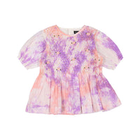 Bonjour Tie And Dye Handsmock Blouse - Light Violet Tie & Dye Cotton Voile