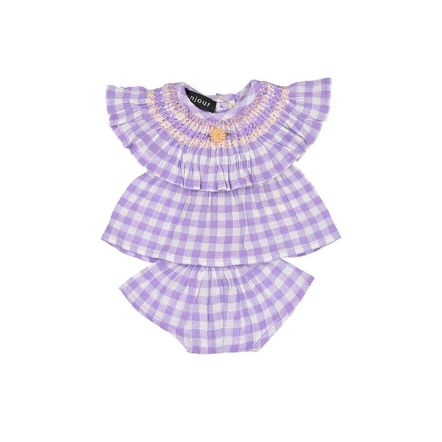Bonjour Doll Dress With Panties - Violet Gingham Crepon Voile