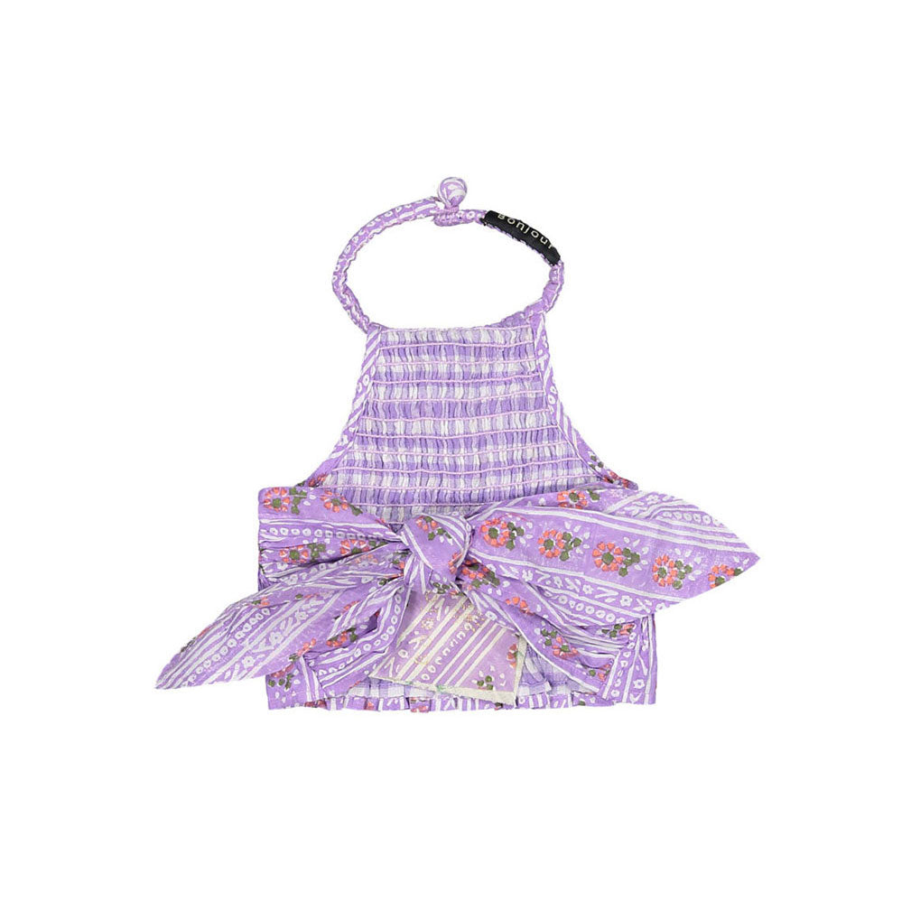 Bonjour Beach Set - Purple Hand Block Flower Stripe Print - Coton Voile
