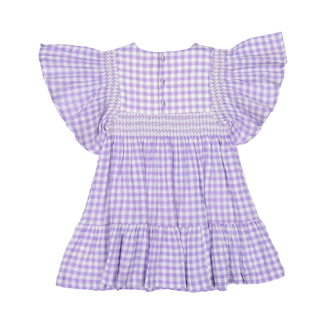 Bonjour Rosalie Dress With Short Sleeves - Violet Gingham Crepon Voile