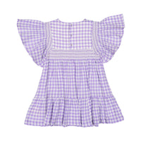 Bonjour Rosalie Dress With Short Sleeves - Violet Gingham Crepon Voile