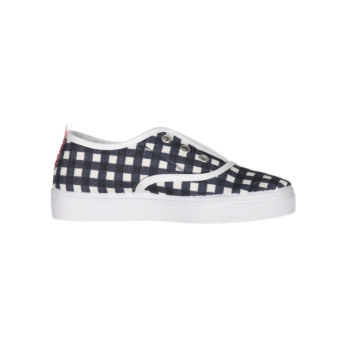 AKIDO Navy Gingham Carmel Slip Ons