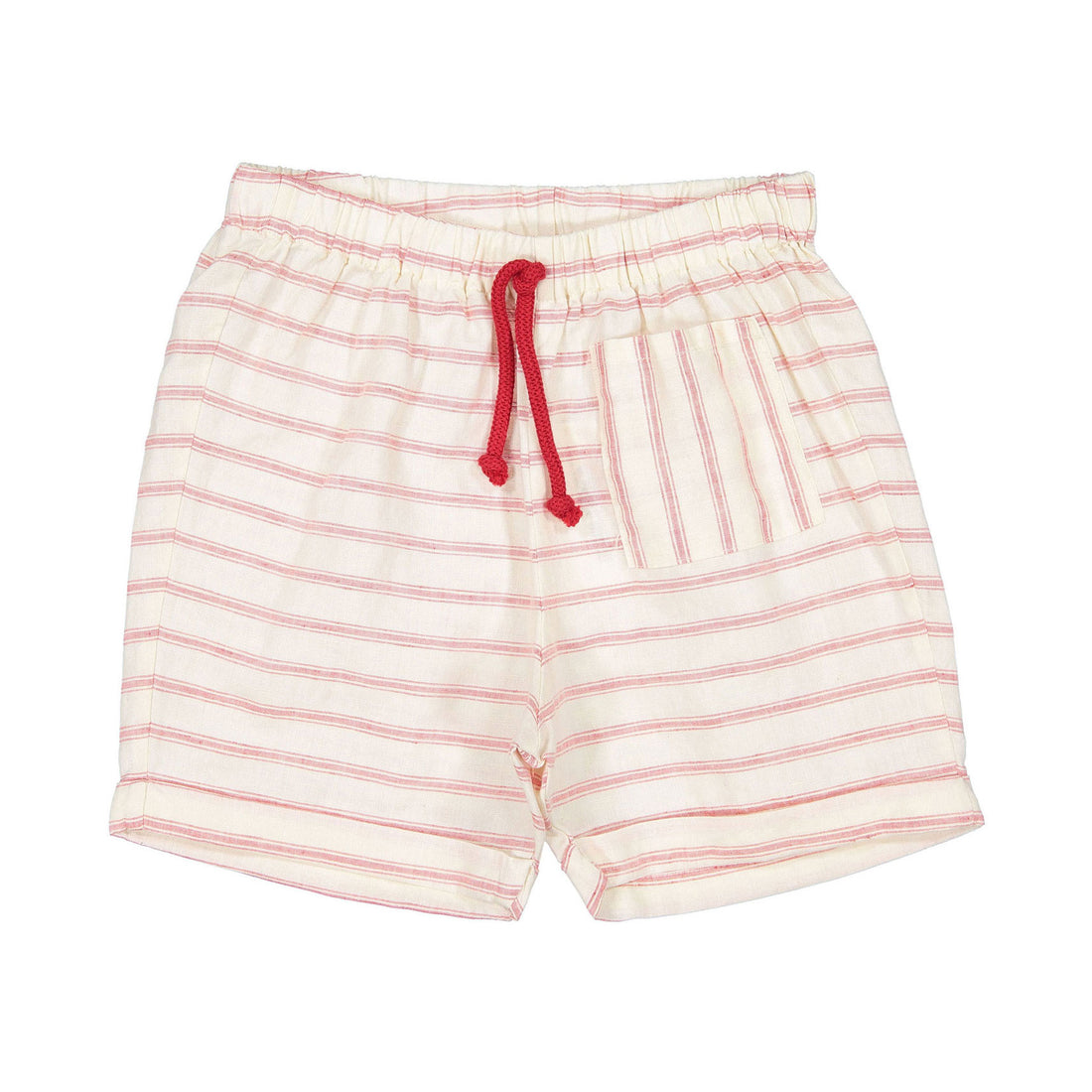 Fin and Vince Brick Red Ticking Stripe Pocket Shorts