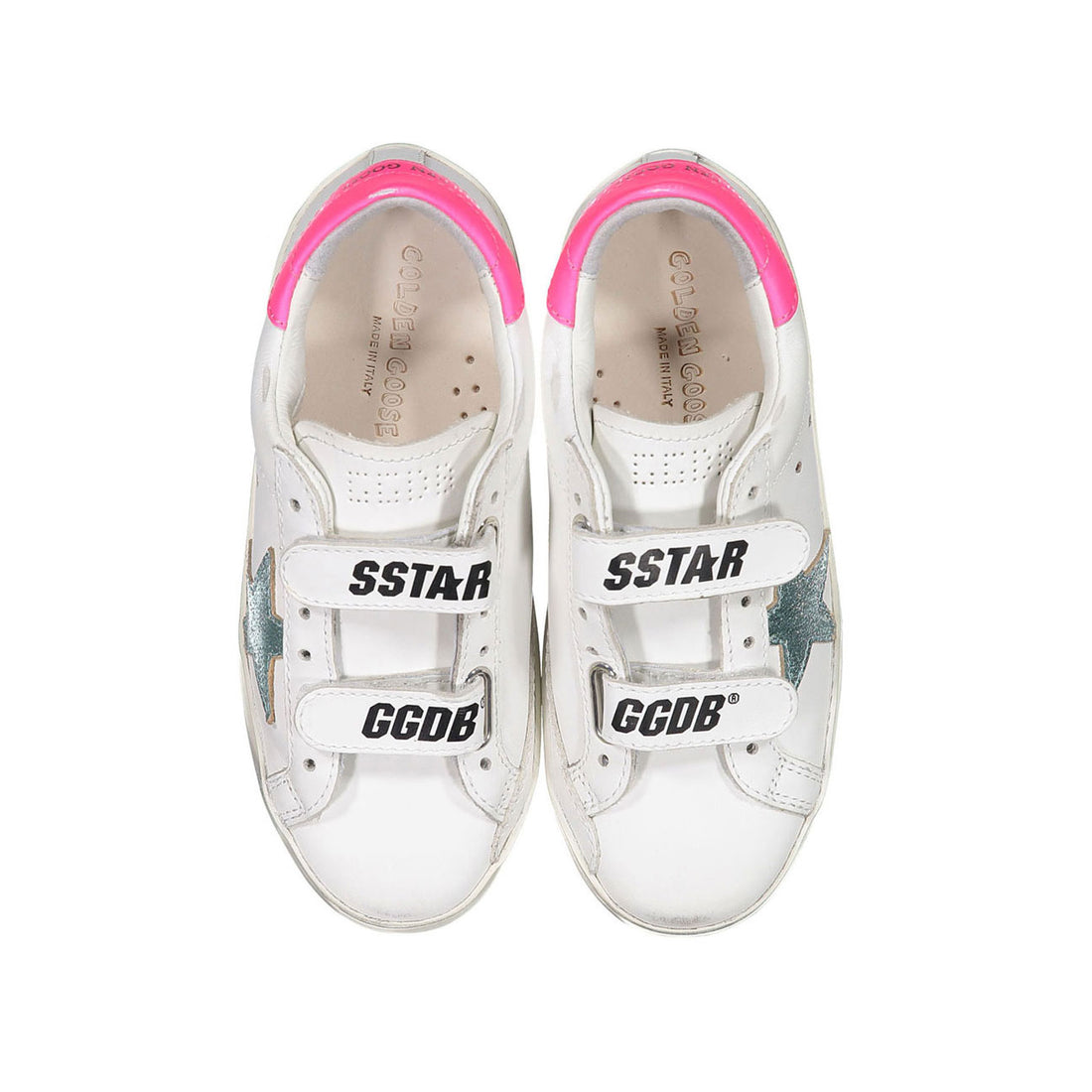 Golden Goose White/Mint/Fluo Fuxia Old School Srap Sneakers