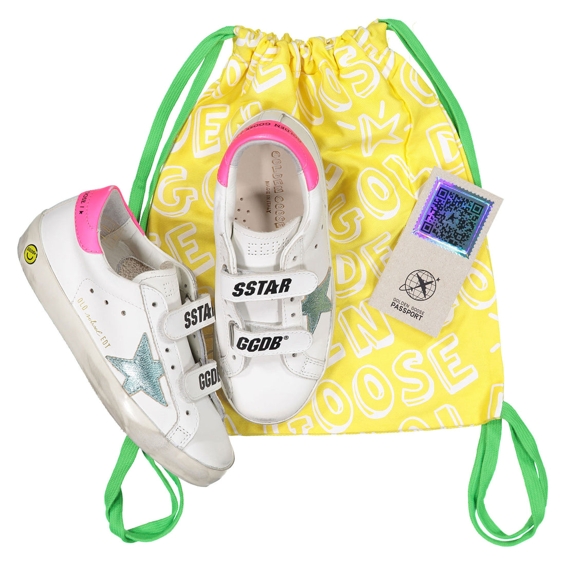 Golden Goose White/Mint/Fluo Fuxia Old School Srap Sneakers