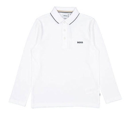 Hugo Boss White Long Sleeve Logo Polo