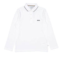 Hugo Boss White Long Sleeve Logo Polo
