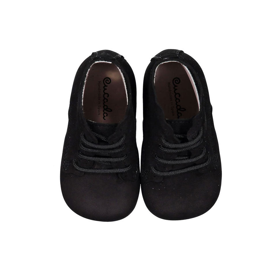 Papanatas Black Leather Scalloped Baby Bootie