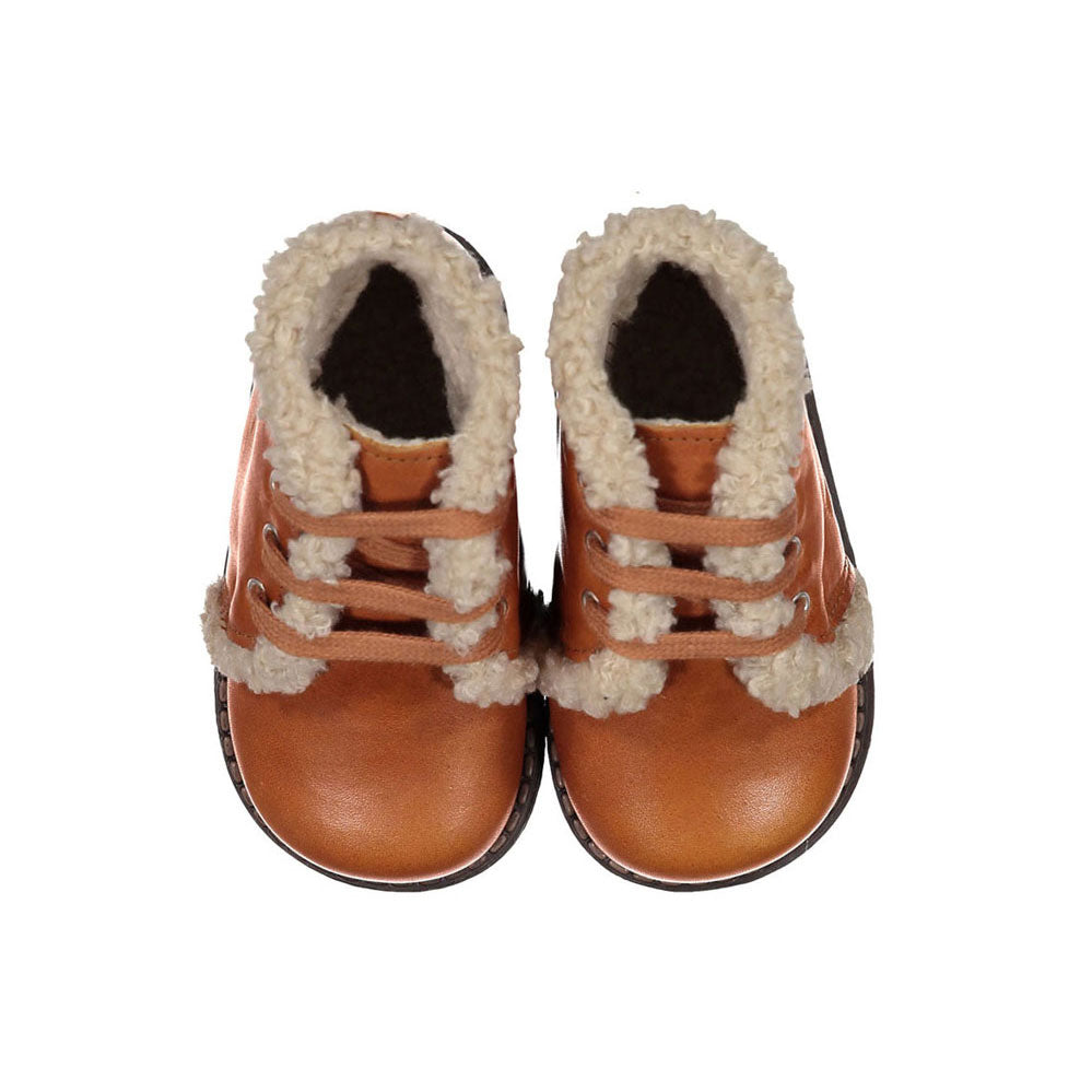 Papanatas Caramel Leather Fur Lined Baby Booties