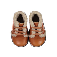 Papanatas Caramel Leather Fur Lined Baby Booties
