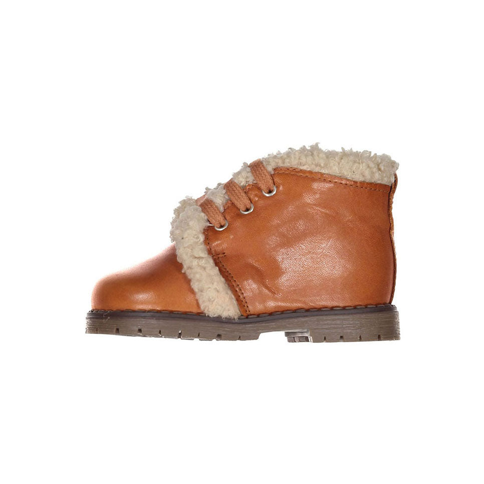 Papanatas Caramel Leather Fur Lined Baby Booties