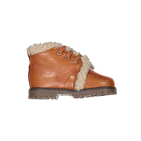 Papanatas Caramel Leather Fur Lined Baby Booties