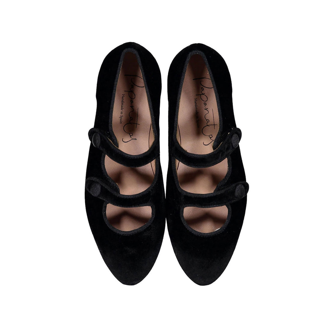 Papanatas Black Velvet Double Strap Flat