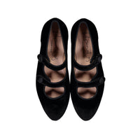 Papanatas Black Velvet Double Strap Flat
