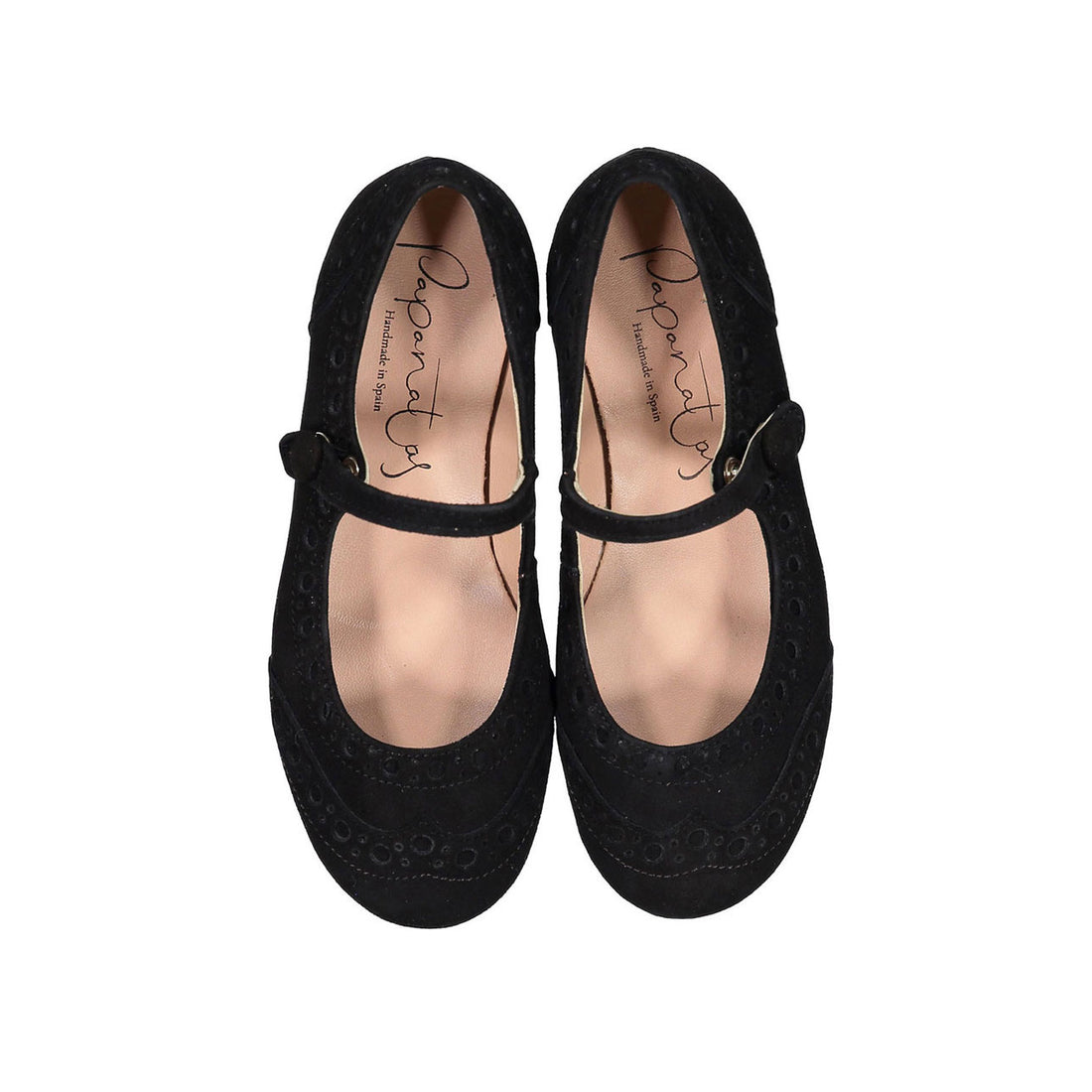 Papanatas Black Suede Wingtip Mary Janes