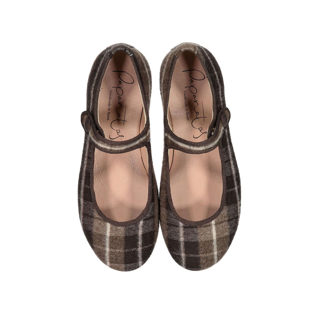 Papanatas Brown Plaid Button Mary Jane