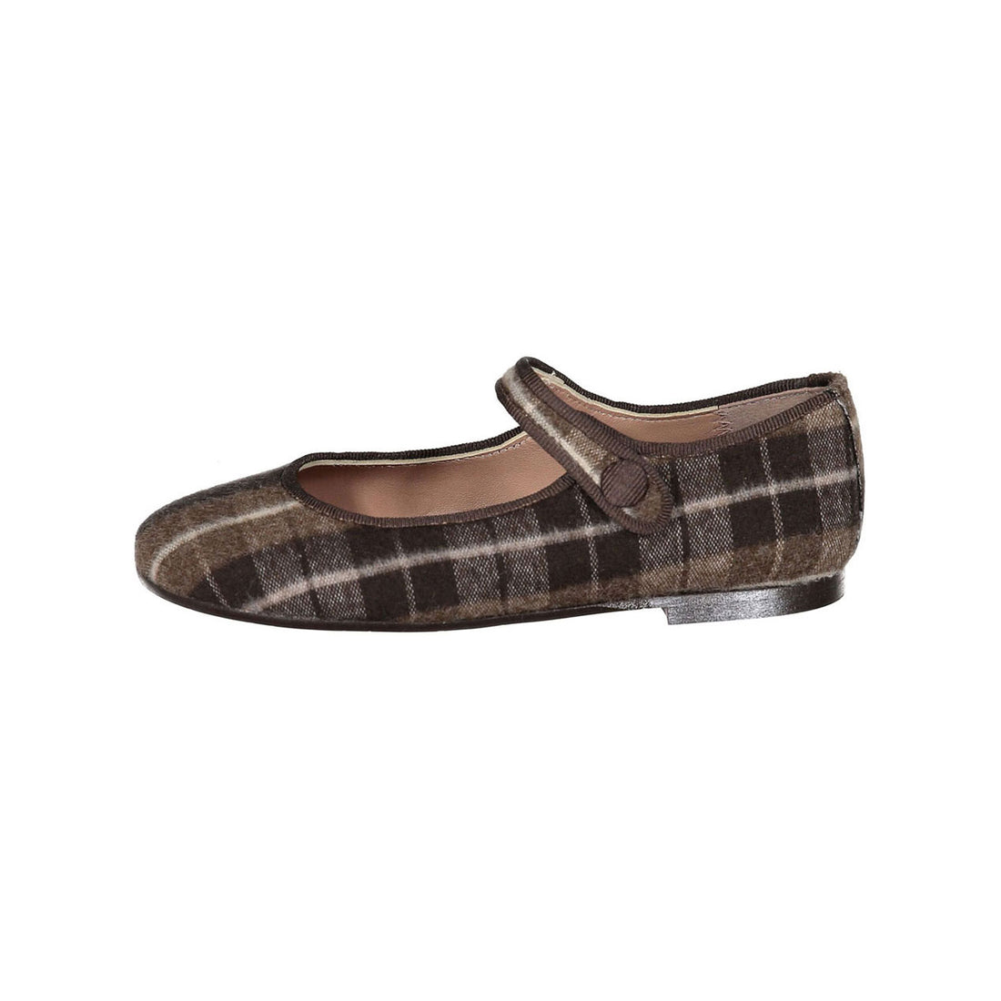 Papanatas Brown Plaid Button Mary Jane